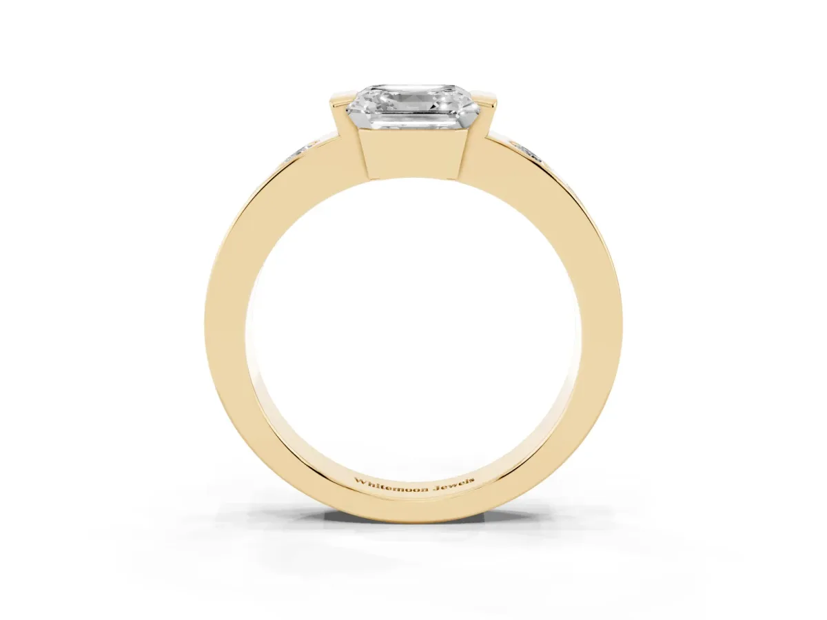 Asscher Cut Brilliant Channel-Set Diamond Ring with Bezel Prong Setting Yellow gold