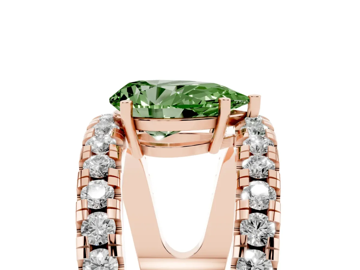 Fancy Green Pear Cut Solitaire Split Shank Pave Diamond Ring Rose gold