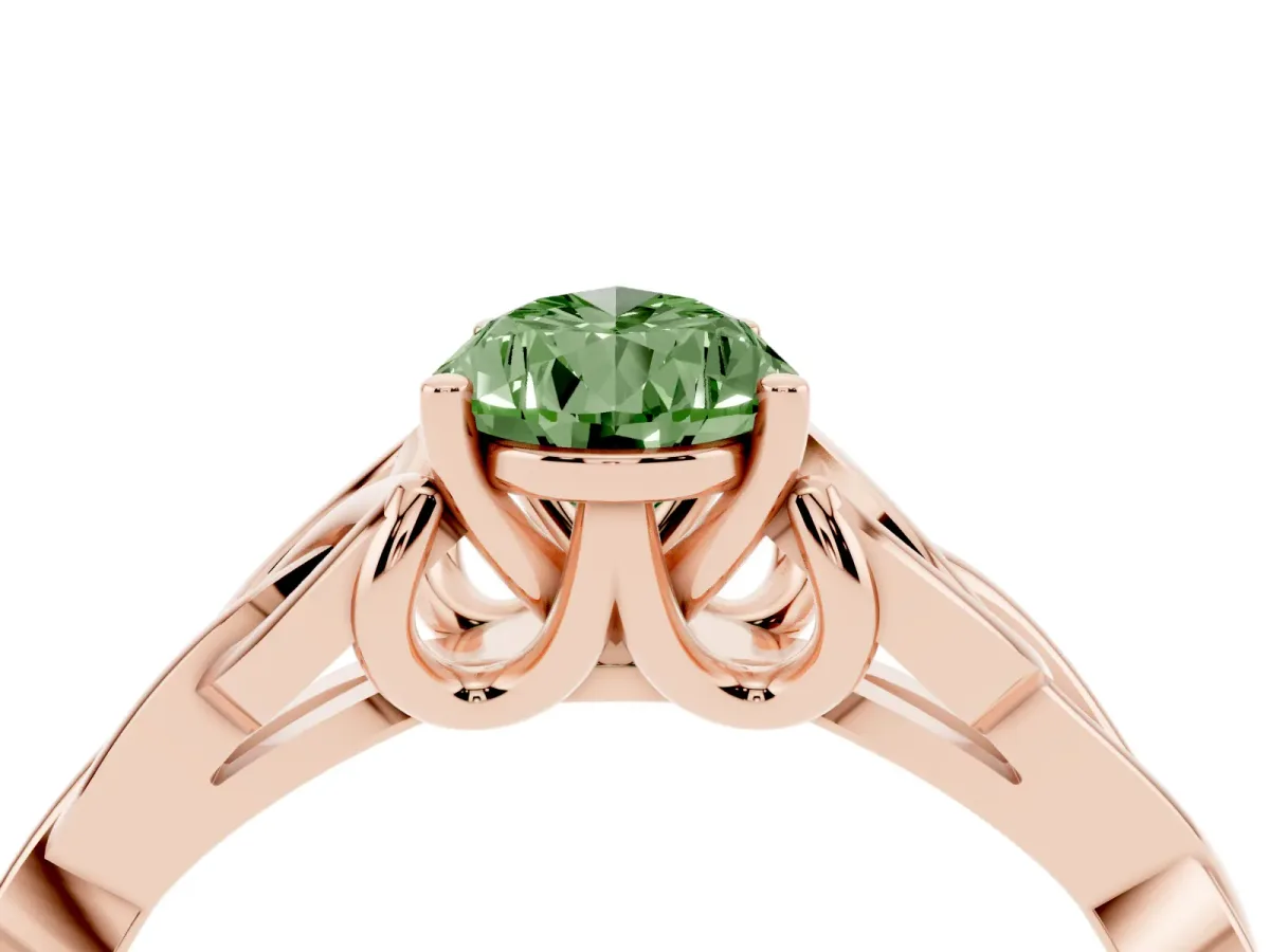 Fancy Green Pear Cut Diamond Solitaire Engagement Ring with Celtic Knot Band and Four-Prong Setting Rose gold