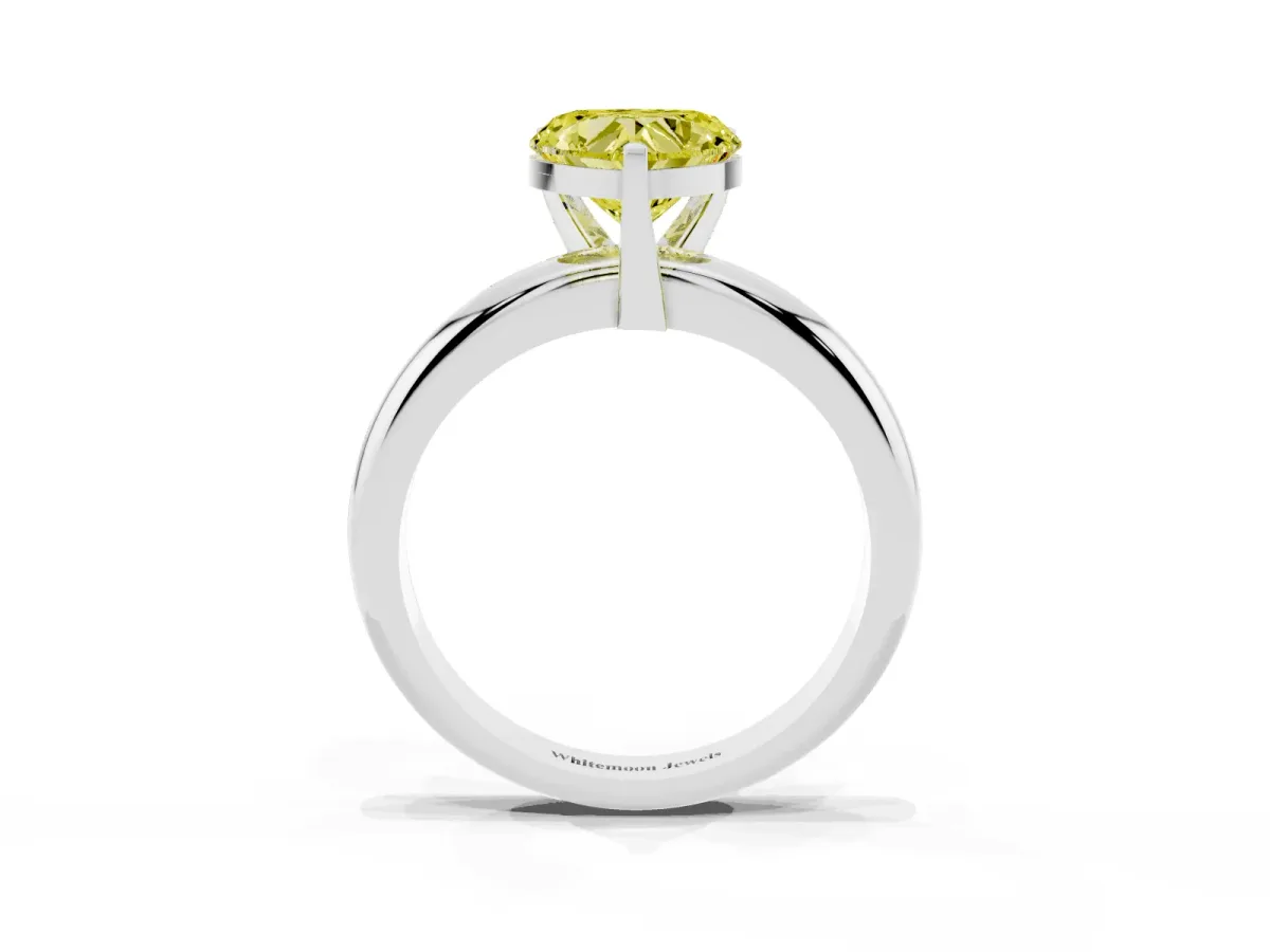 Fancy Yellow Heart Cut Diamond Solitaire Engagement Ring with Round Band and Four-Prong Setting Platinum