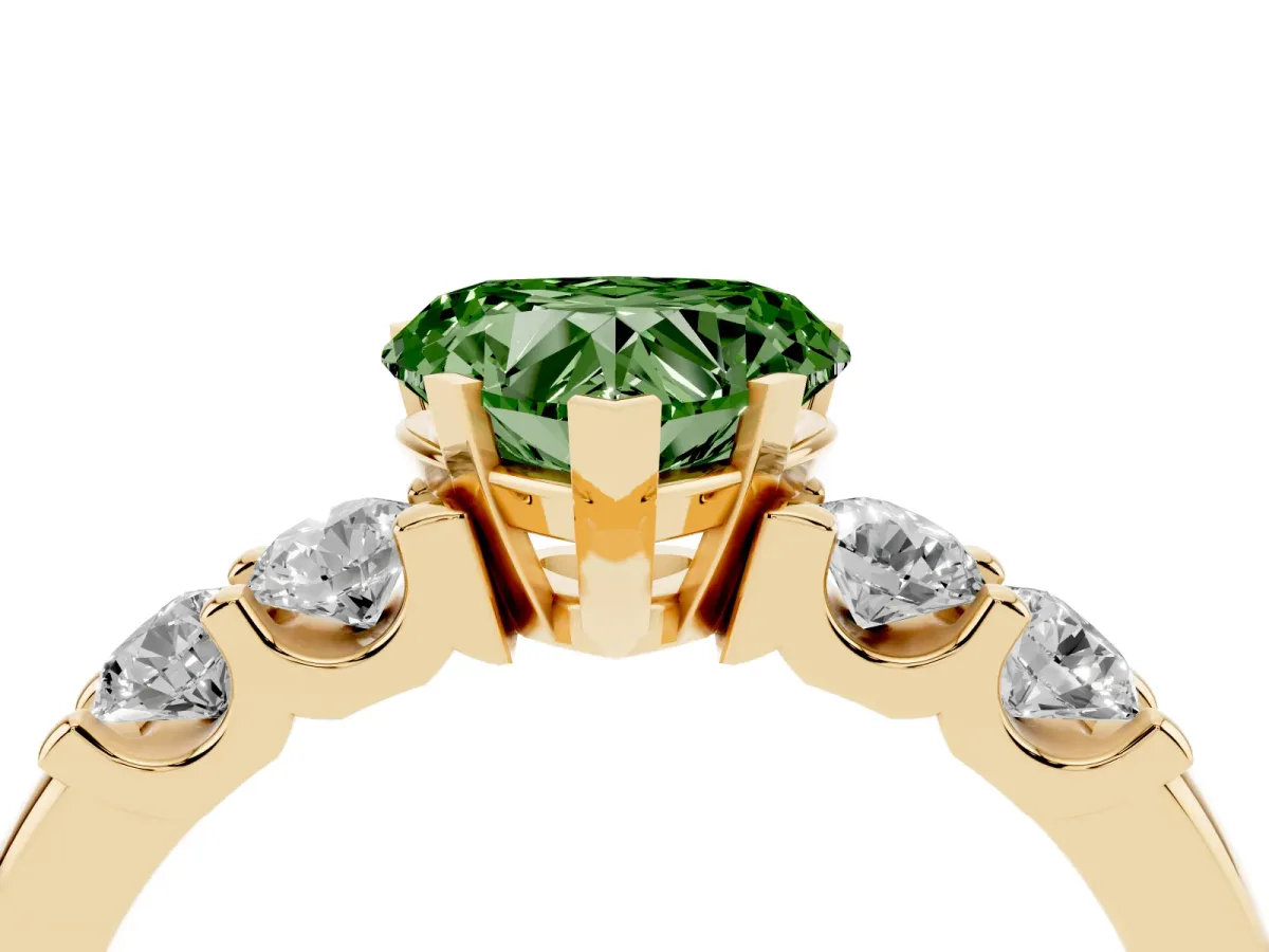 Fancy Green Heart Cut Brilliant Cut Diamond Five-Stone Prong Set Engagement Ring with Channel Band Yellow gold