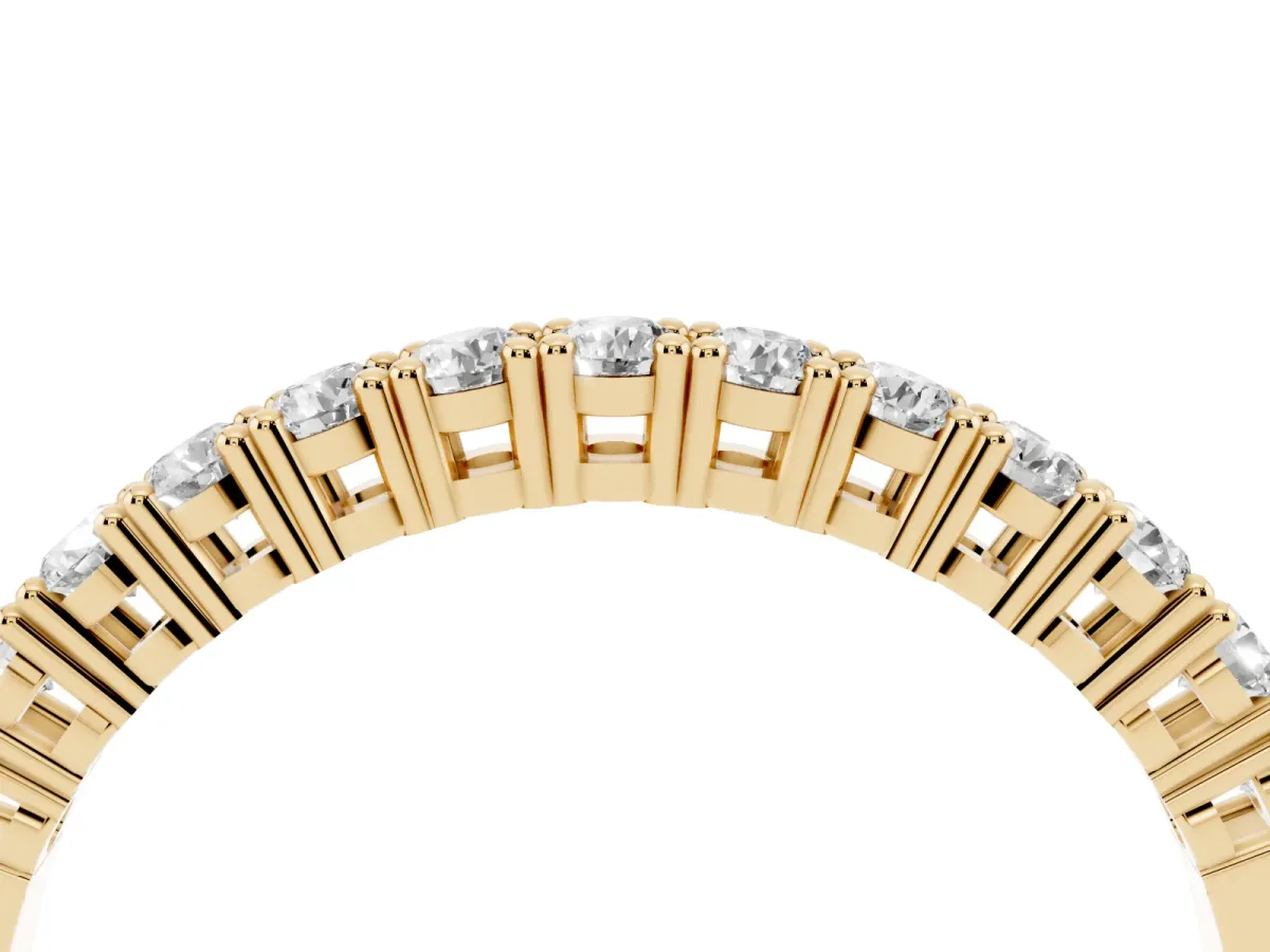 Round Diamond Half-Eternity Band with Shared Prong Setting Yellow gold