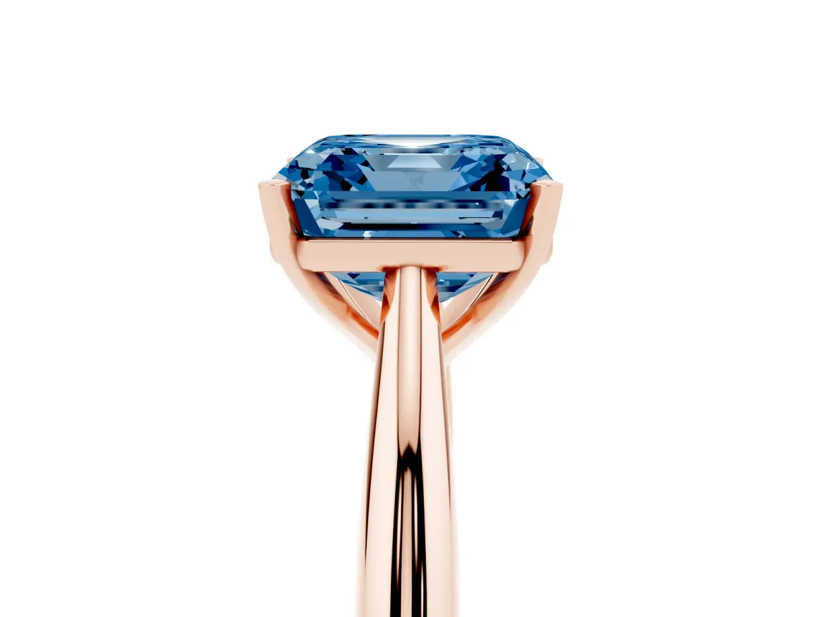 Fancy Blue Asscher Cut Diamond Solitaire Engagement Ring with Cathedral Setting and Four-Prong Mount Rose gold