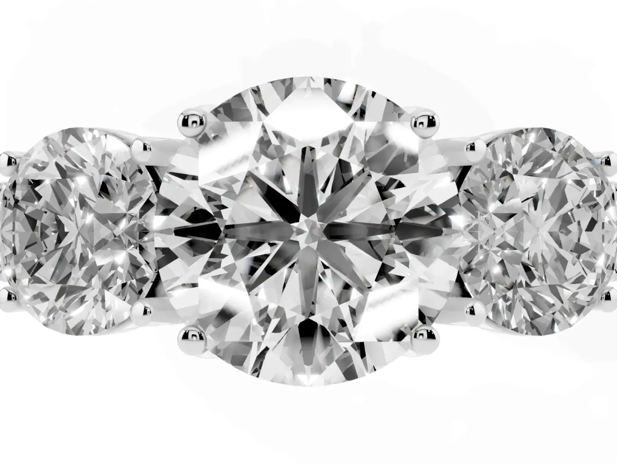 Three-Stone Round Cut Cut Milgrain Pavé Engagement Ring Silver