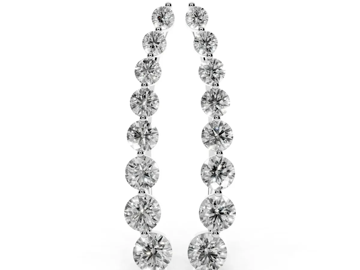 Round Diamond Climber Earrings with Prong Setting on Curved Band Silver
