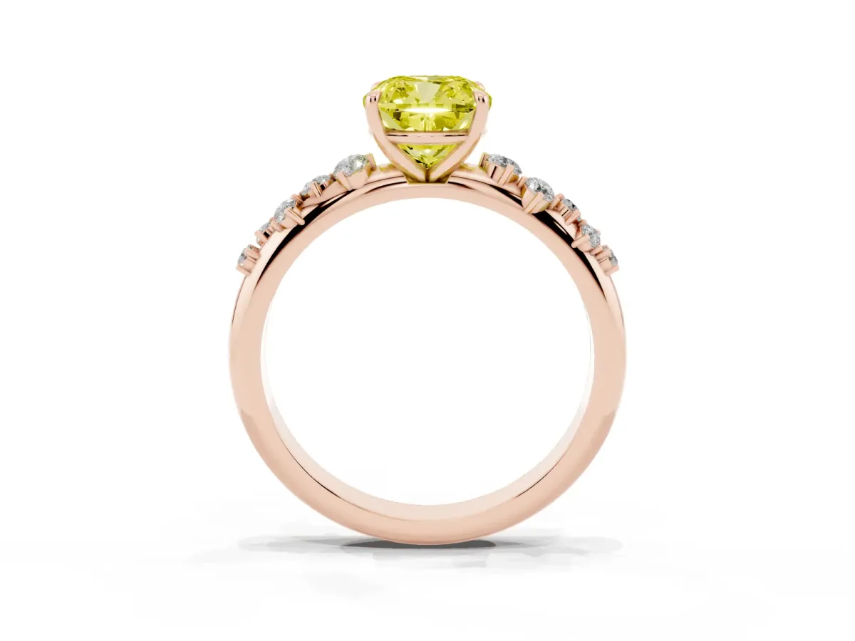 Fancy Yellow Cushion Cut Diamond Cluster Prong-Set Solitaire Ring Rose gold
