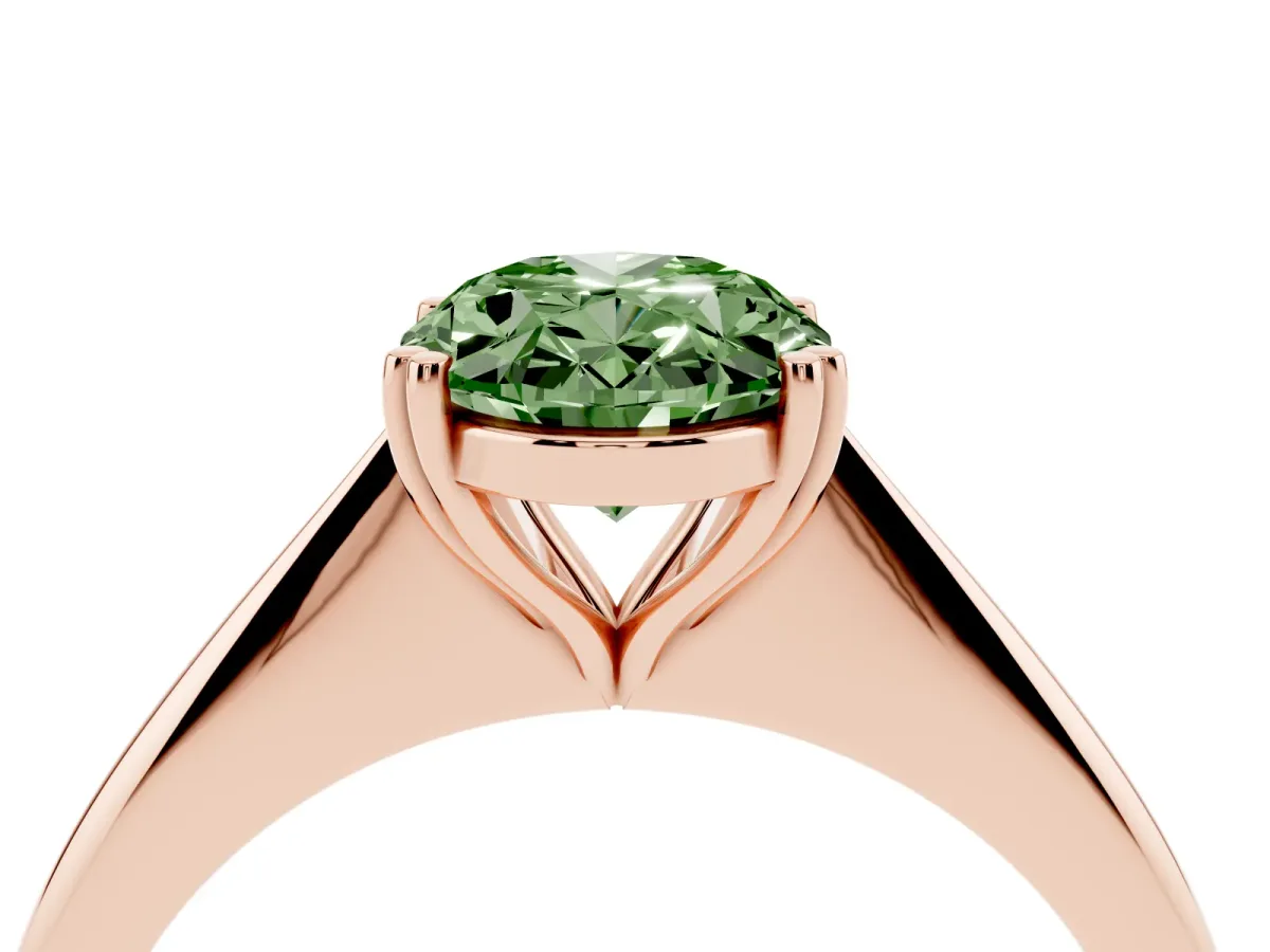 Fancy Green Oval Cut Solitaire Diamond Ring with Six-Prong Setting and Classic Band Rose gold