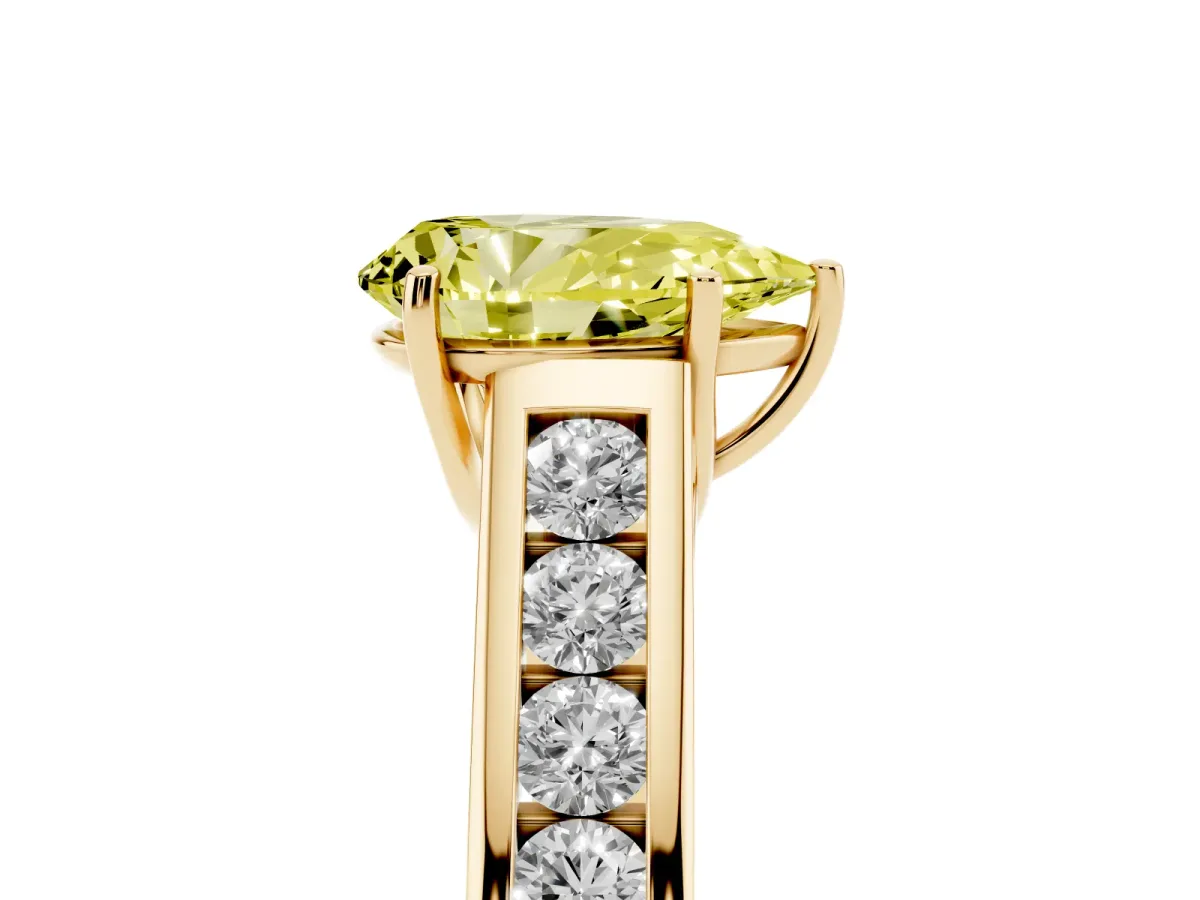 Fancy Yellow Pear Cut Solitaire Channel-Set Diamond Engagement Ring with Four-Prong Setting Yellow gold