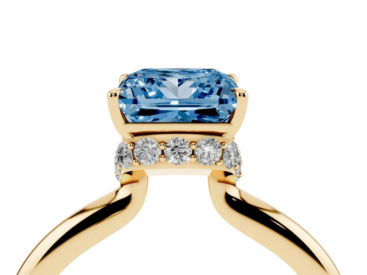 Fancy Blue Princess Cut Brilliant Solitaire Engagement Ring with Six-Prong Setting and Classic Band Yellow gold