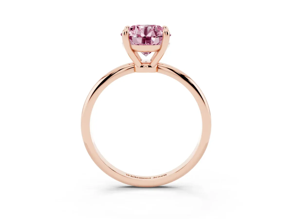 Fancy Pink Round Cut Solitaire Diamond Ring with 4-Prong Setting on a Classic Band Rose gold