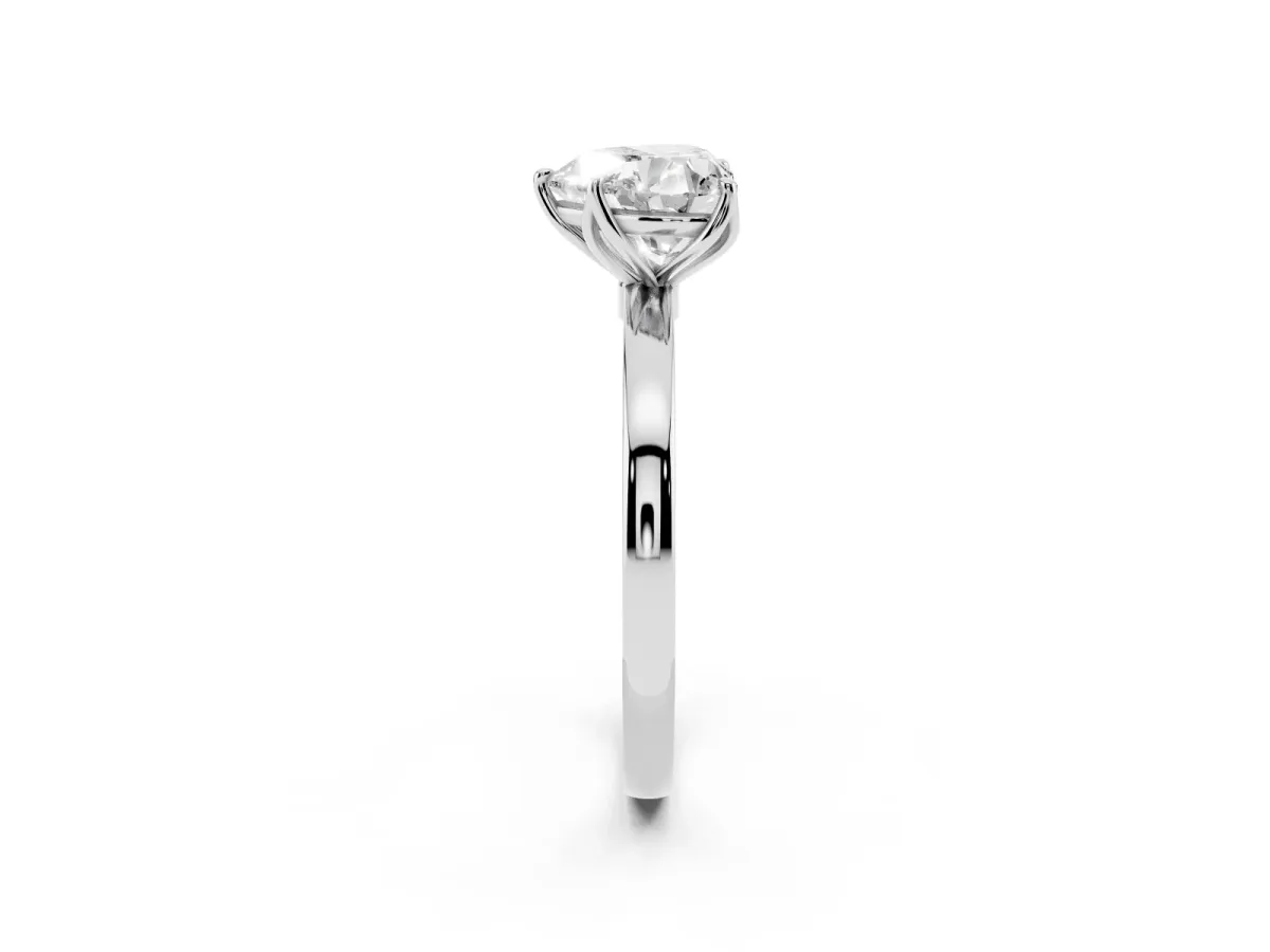 Heart Cut Diamond Solitaire Ring with Thin Band and Prong Setting Silver
