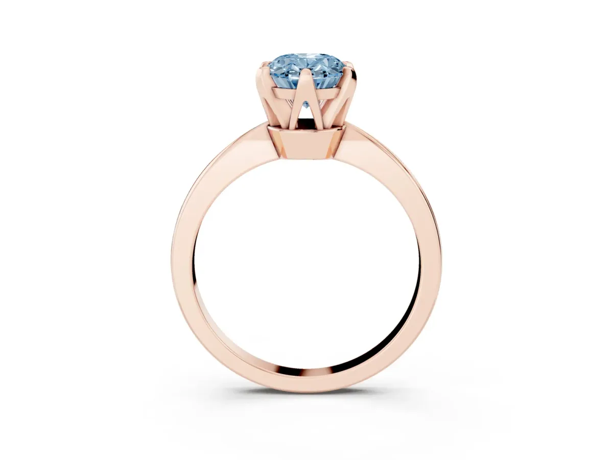 Fancy Blue Oval Cut Solitaire Engagement Ring with Six-Prong Setting and Tapered Band Rose gold