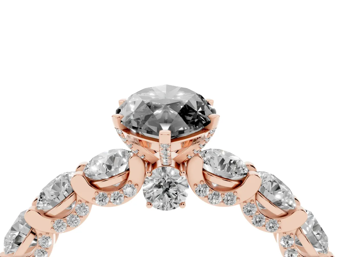 Fancy Black Marquise Cut Diamond Side Stone Engagement Ring with Four-Prong Setting Rose gold