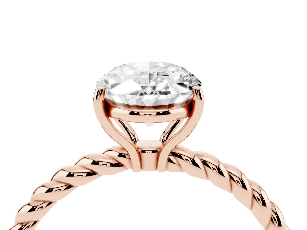 Oval Cut Solitaire Twisted Band 4-Prong Ring Rose gold