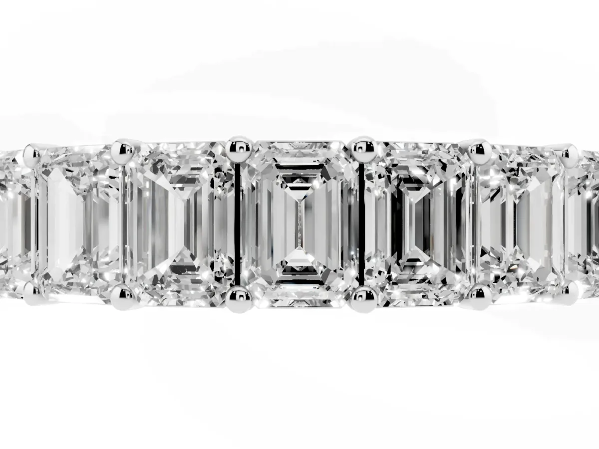 Emerald Cut Diamond Eternity Band with Shared Prong Setting Platinum