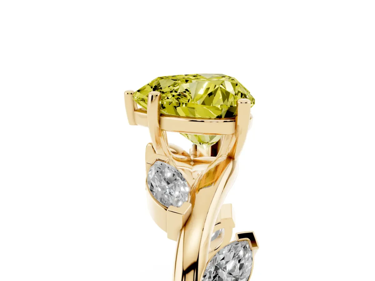 Fancy Yellow Heart Cut Solitaire Twisted Band Marquise Accent Prong Setting Ring Yellow gold