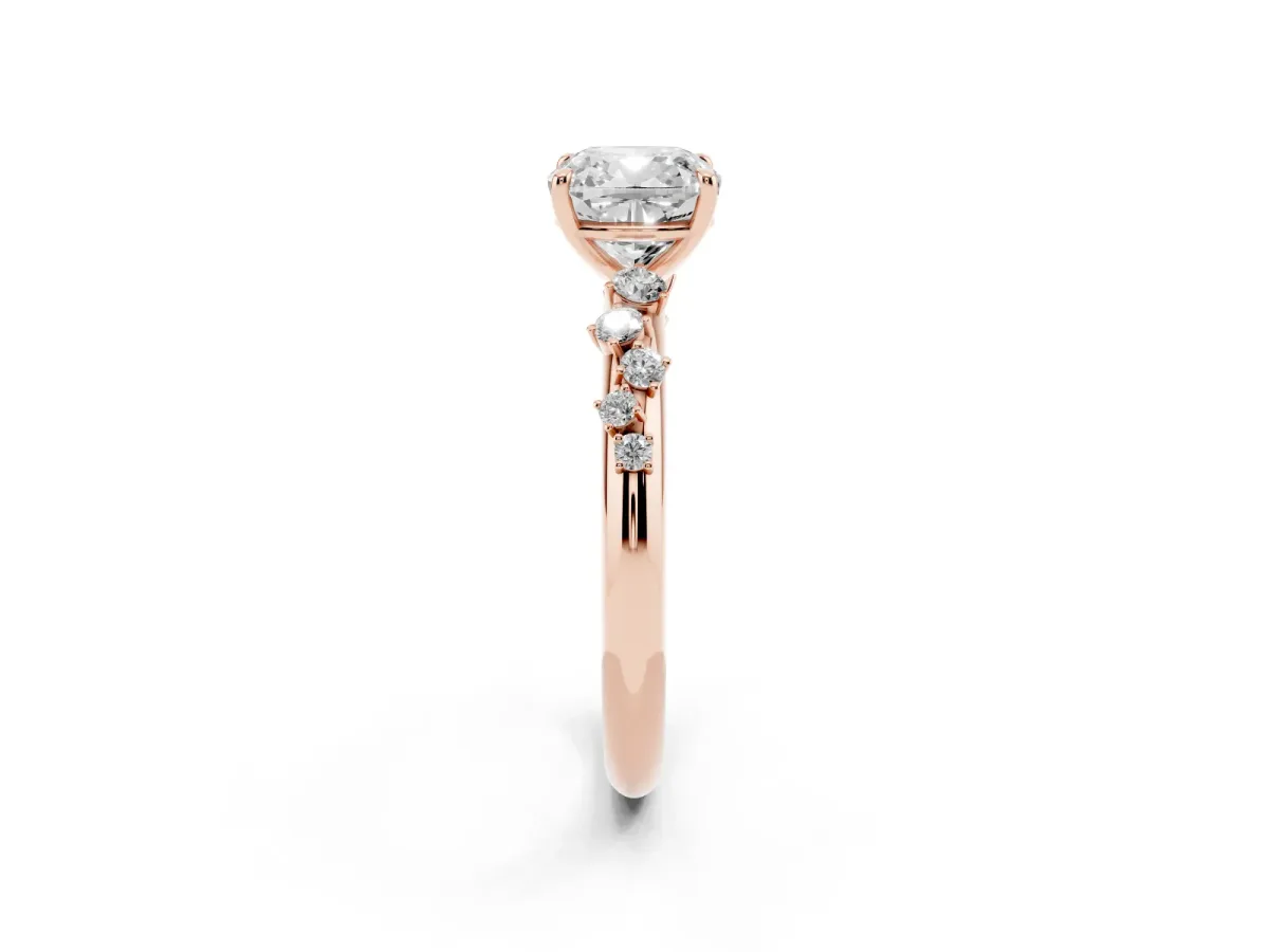 Cushion Cut Diamond Cluster Prong-Set Solitaire Ring Rose gold
