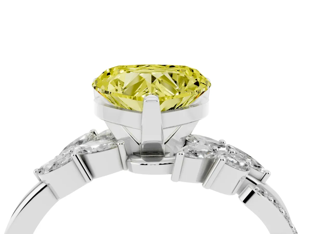 Fancy Yellow Heart Cut Solitaire Marquise Twist Band with Six-Prong Setting Silver