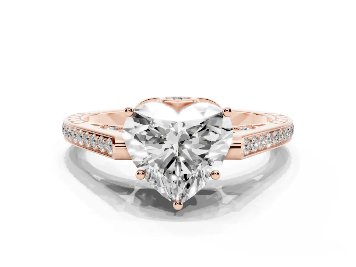 Heart Cut Cut Cathedral Pave Diamond Engagement Ring with Six-Prong Setting Rose gold