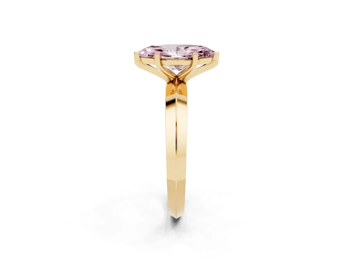Fancy Pink Marquise Cut Cut Solitaire Engagement Ring with Flat Band and Four-Prong Setting Yellow gold