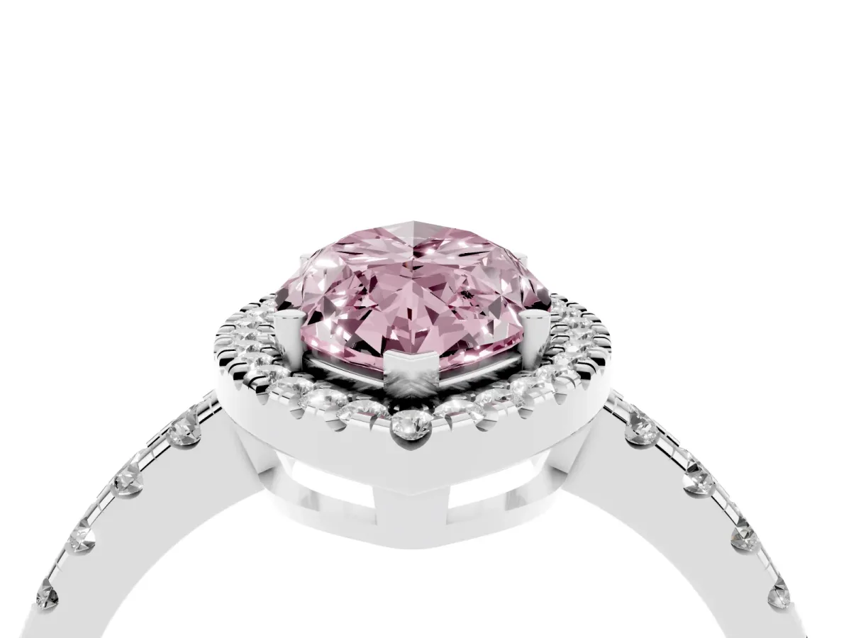Fancy Pink Marquise Cut Diamond Halo Ring with Pavé Band and Four-Prong Setting White gold