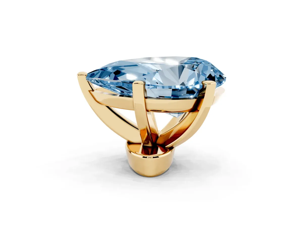 Fancy Blue Pear Cut Diamond Solitaire Ring with Prong Setting and Classic Band Yellow gold
