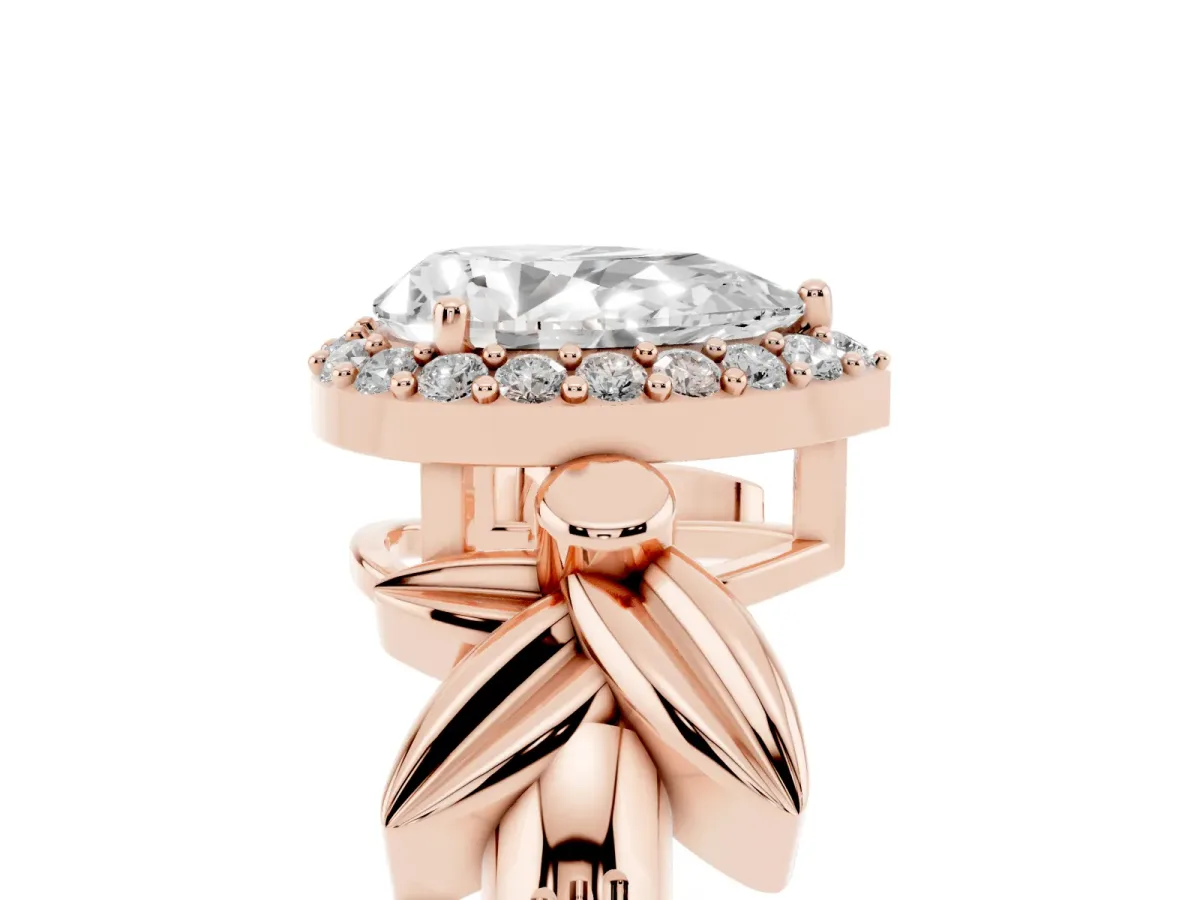 Pear Cut Halo Diamond Floral Band with Four-Prong Setting Rose gold