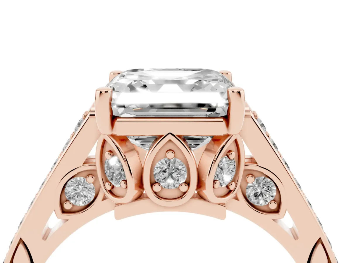 Asscher Cut Cut Cathedral Pave Diamond Engagement Ring with Six-Prong Setting Rose gold
