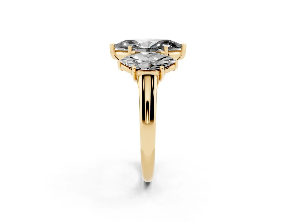 Fancy Black Three-Stone Marquise Cut Diamond Engagement Ring with Prong Setting Yellow gold
