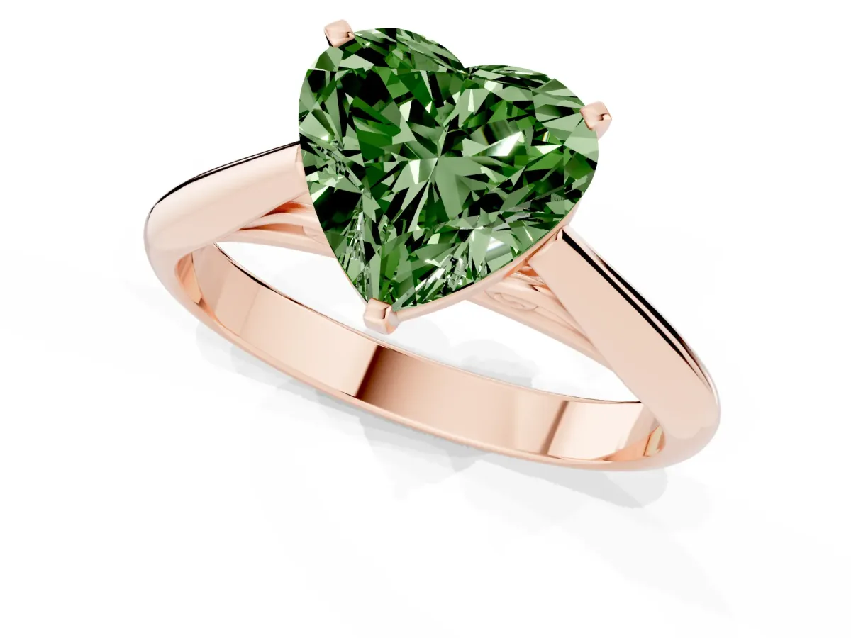 Fancy Green Heart Cut Diamond Solitaire Engagement Ring with Cathedral Setting and Four-Prong Mount Rose gold