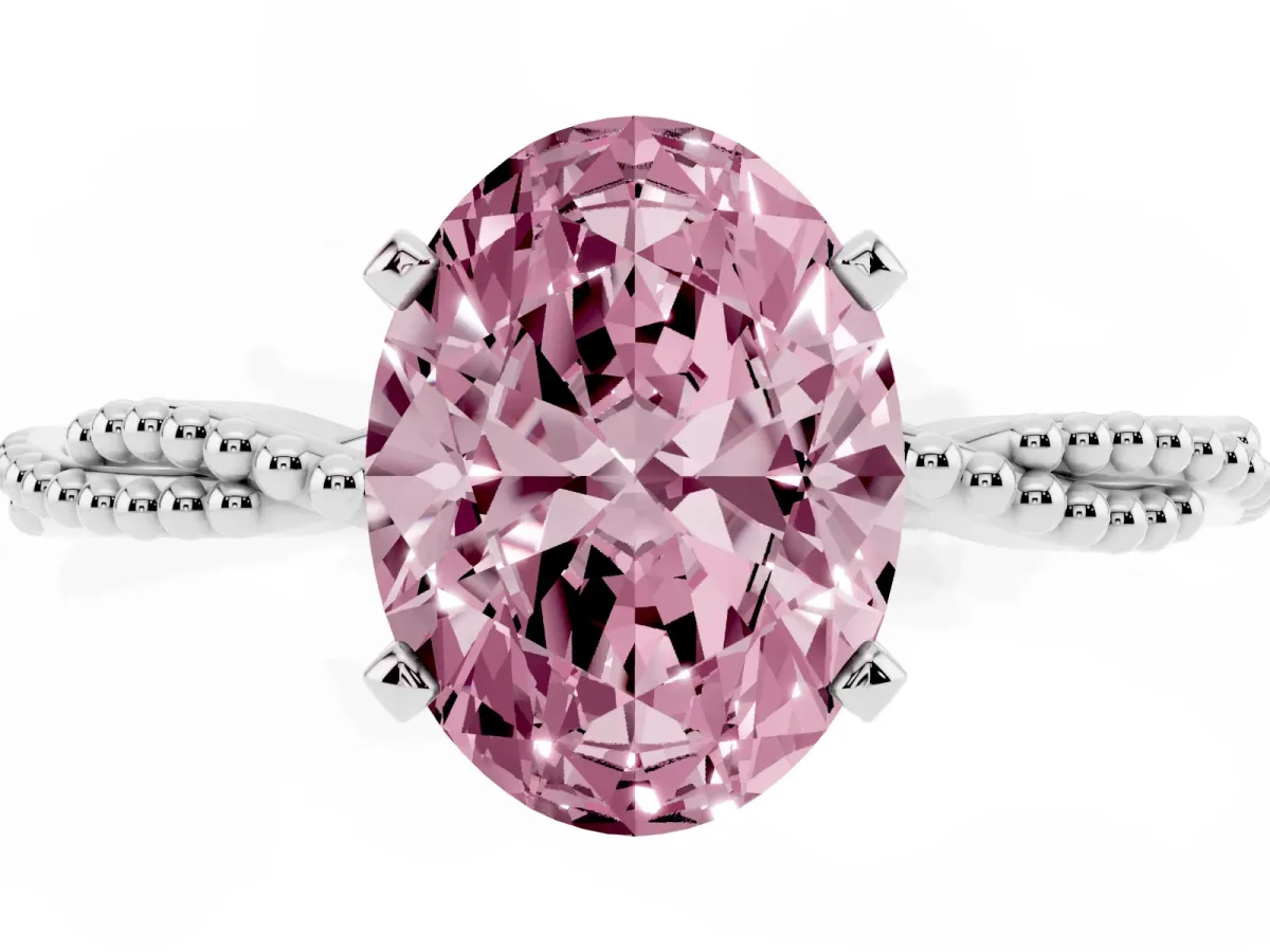 Fancy Pink Oval Cut Solitaire Twisted Band with Bead Prong Setting Silver