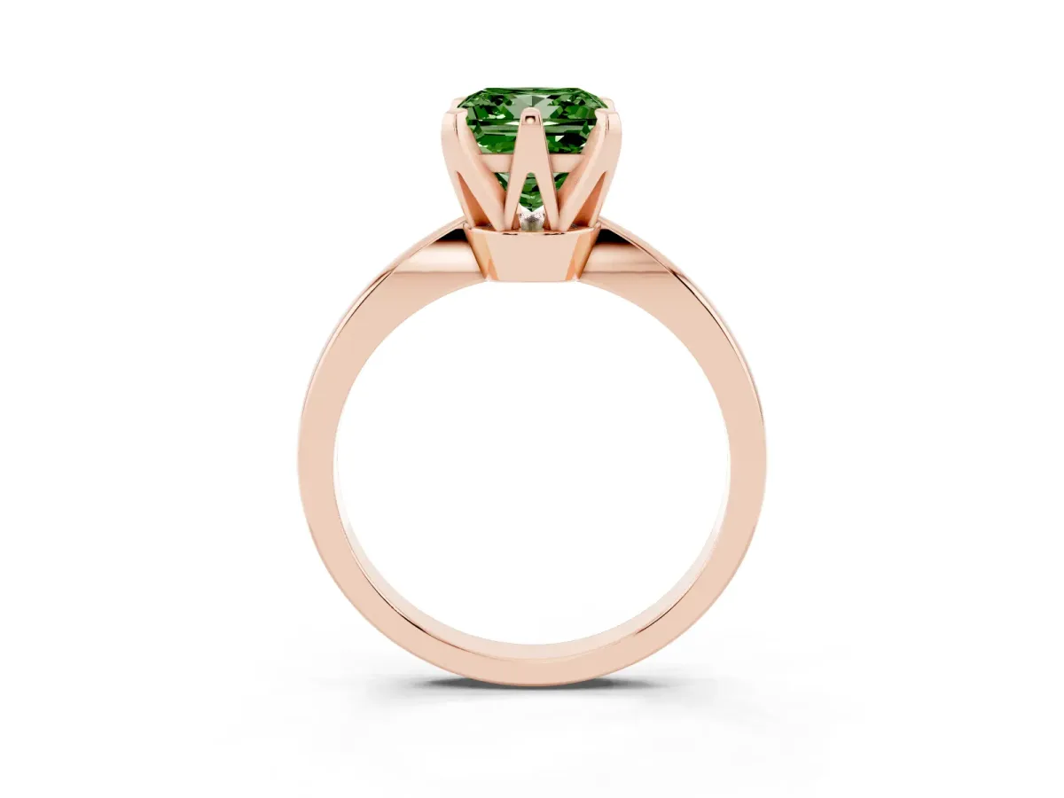 Fancy Green Princess Cut Solitaire Engagement Ring with Six-Prong Setting and Tapered Band Rose gold