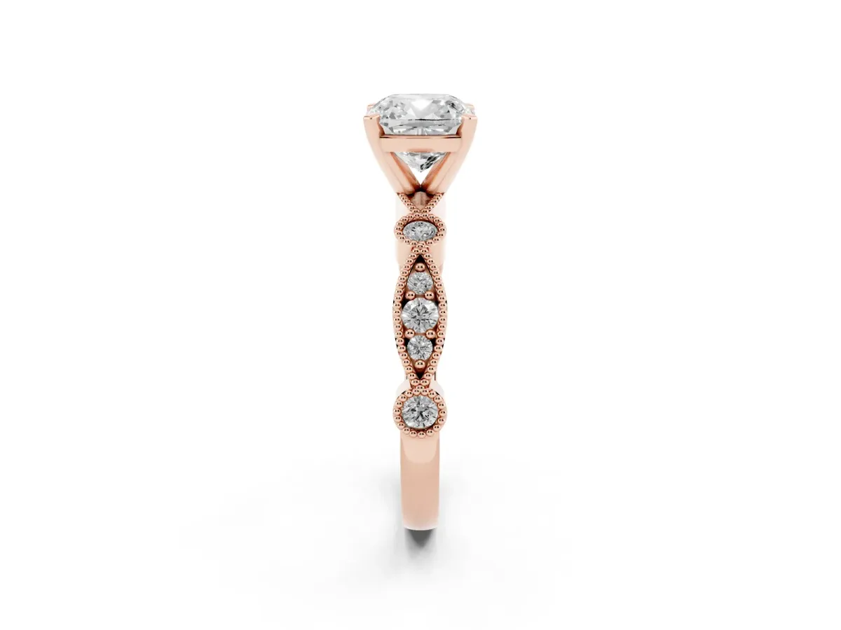 Cushion Cut Milgrain Bezel Diamond Engagement Ring with Solitaire Prong Setting Rose gold