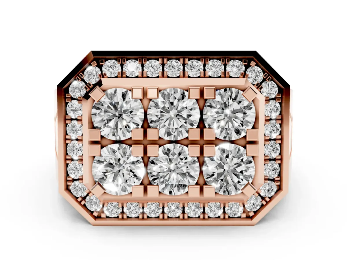 Round Diamond Cluster Halo Mens Ring Rose gold