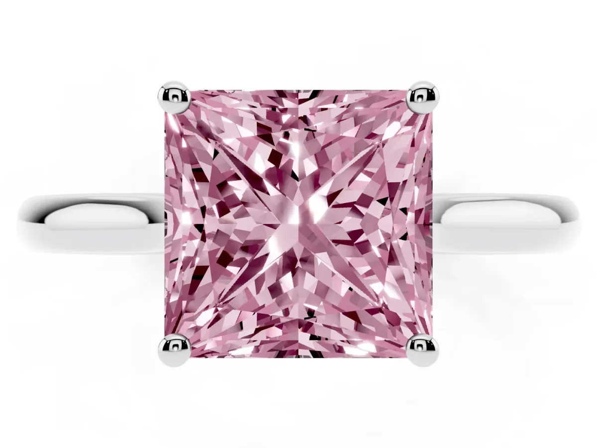 Fancy Pink Princess Cut Cut Solitaire Ring with Cathedral Band and Four-Prong Setting Silver