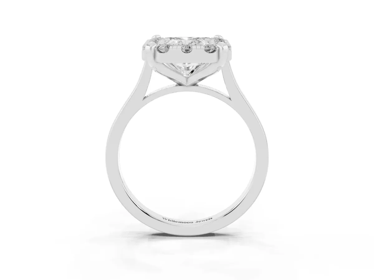 Radiant Cut Diamond Cluster Halo Solitaire with Four-Prong Setting Platinum