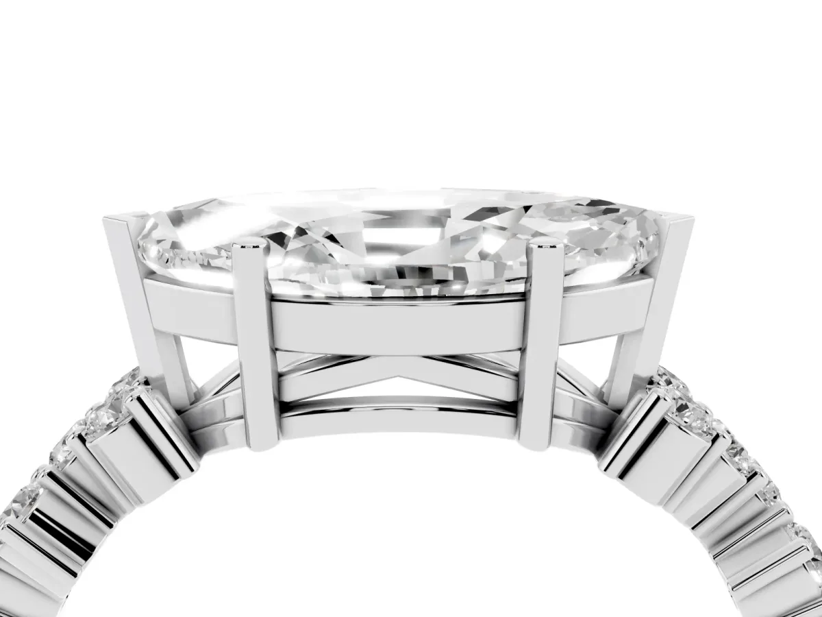 Marquise Cut Diamond Scattered Round Accent Ring with Prong Setting Platinum
