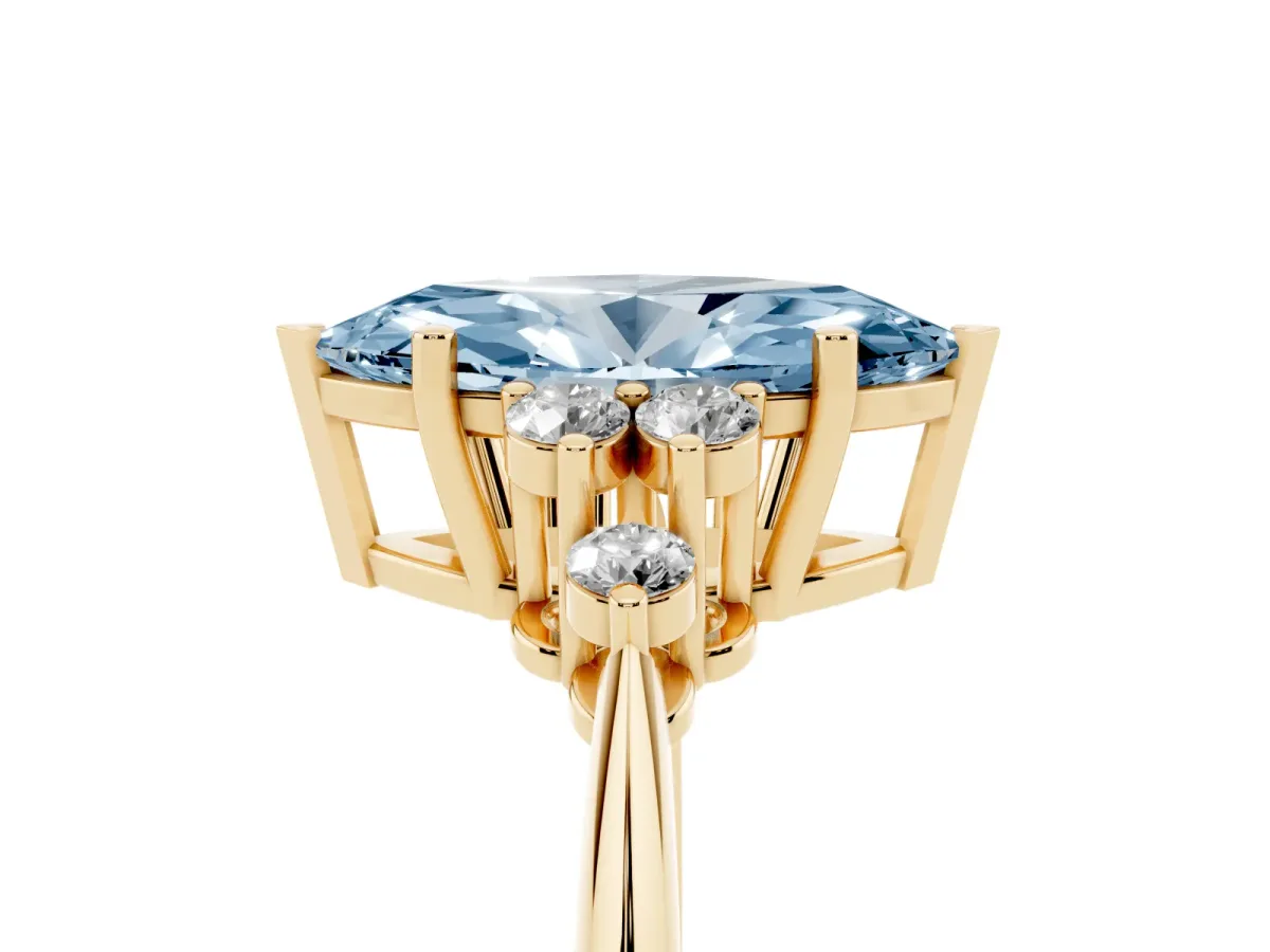 Fancy Blue Marquise Cut Cut Diamond Cluster Ring with Solitaire Band and Four-Prong Setting Yellow gold