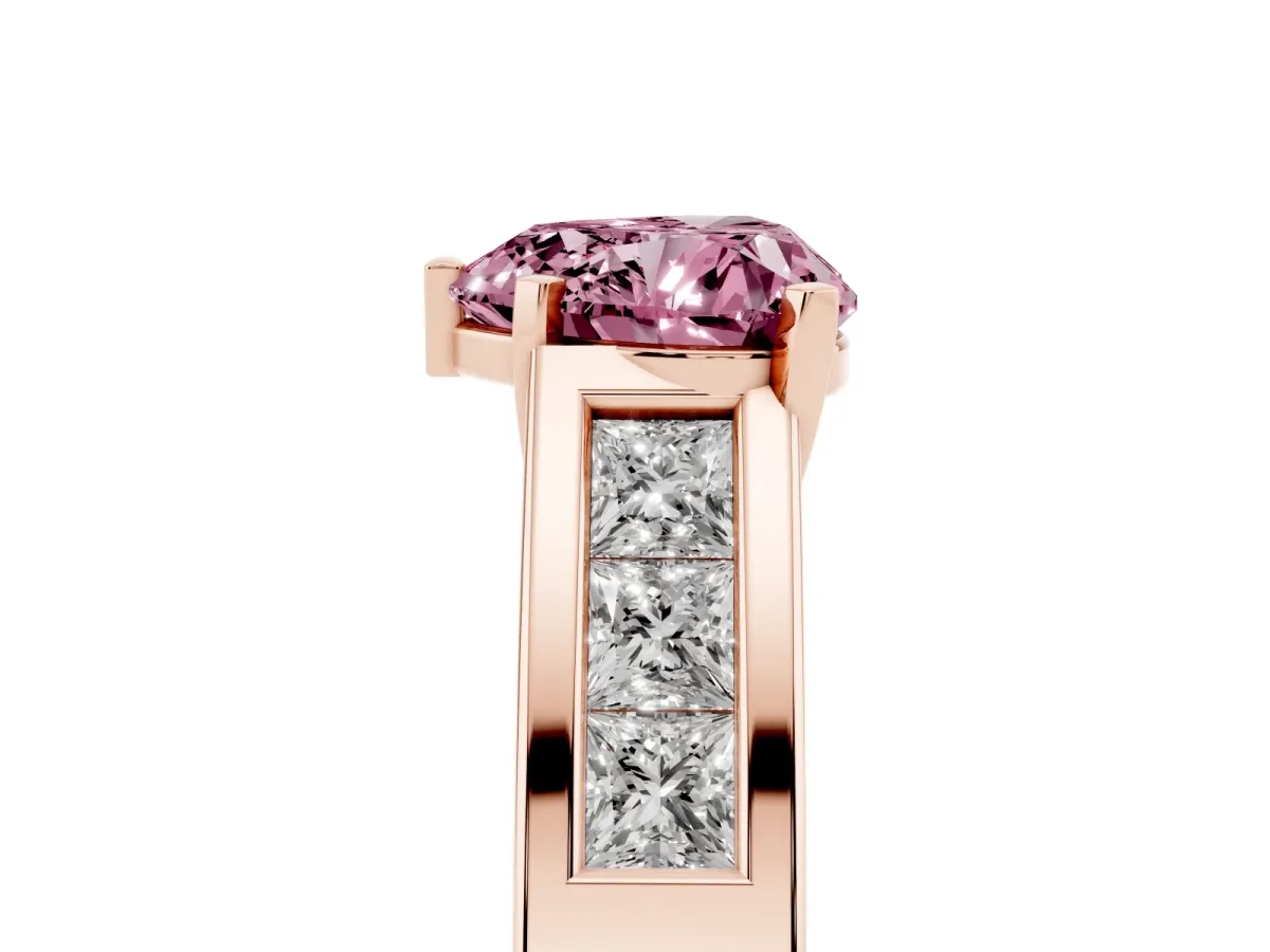 Fancy Pink Heart Cut Cut Channel Set Solitaire Ring with Four-Prong Setting Rose gold