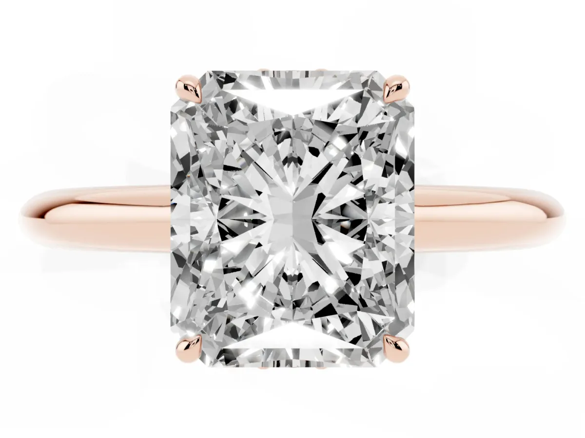 Radiant Cut Brilliant Solitaire Engagement Ring with Six-Prong Setting and Classic Band Rose gold