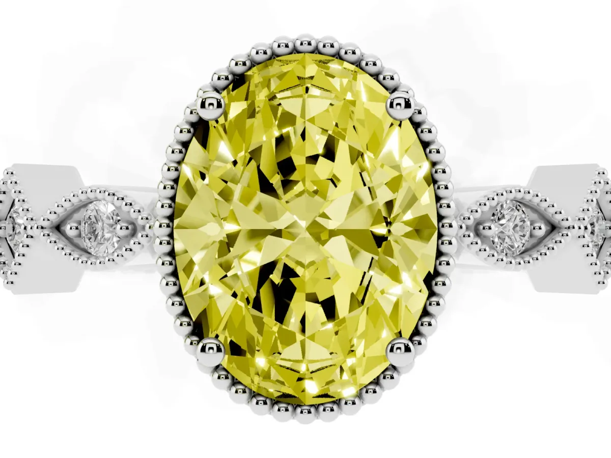 Fancy Yellow Oval Cut Milgrain Marquise Diamond Twist Band Ring Silver