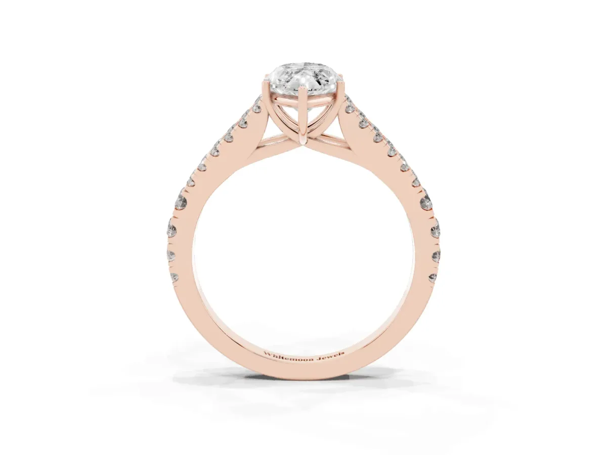 Marquise Cut Diamond Split Shank Engagement Ring with Round Pavé and Prong Setting Rose gold