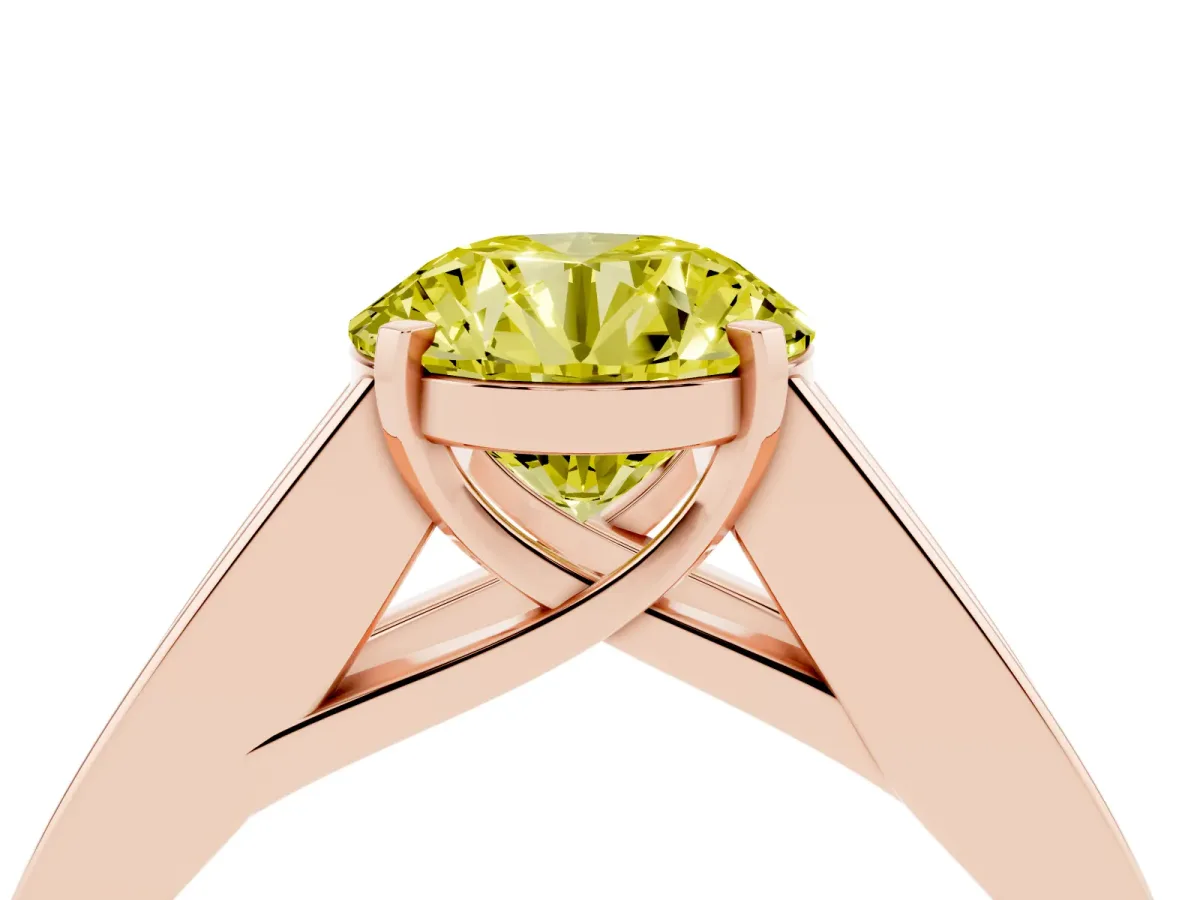 Fancy Yellow Round Cut Cut Channel Set Solitaire Ring with Four-Prong Setting Rose gold