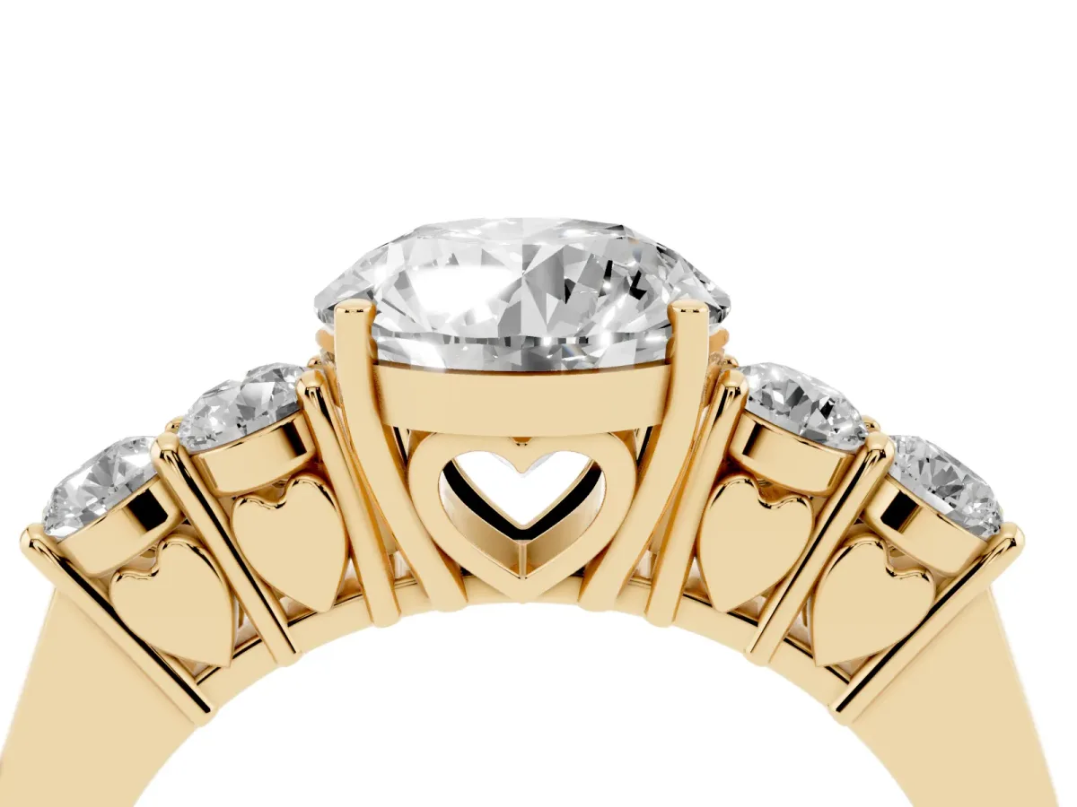 Round Cut Cut Diamond Five-Stone Prong Set White Gold Ring Yellow gold
