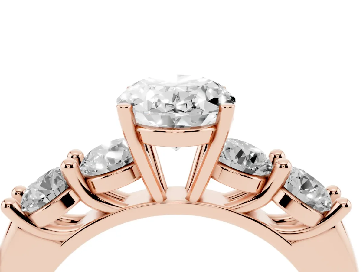Oval Cut Cut Five-Stone Prong Set Diamond Ring with Classic Band Rose gold