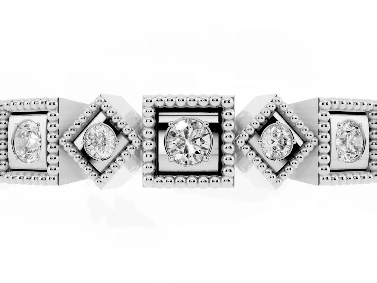 Milgrain Square Diamond Eternity Band with Bezel Setting Silver