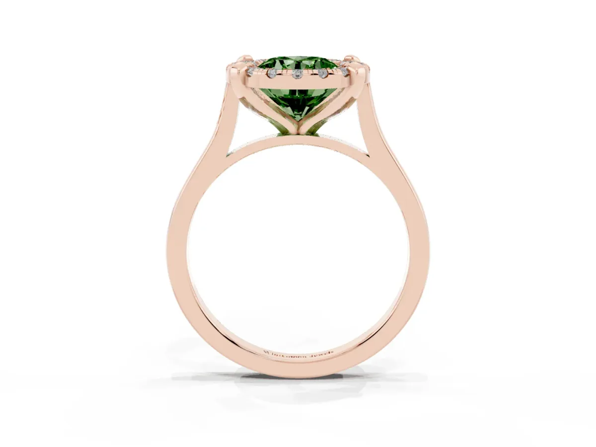 Fancy Green Round Cut Diamond Cluster Halo Solitaire with Four-Prong Setting Rose gold