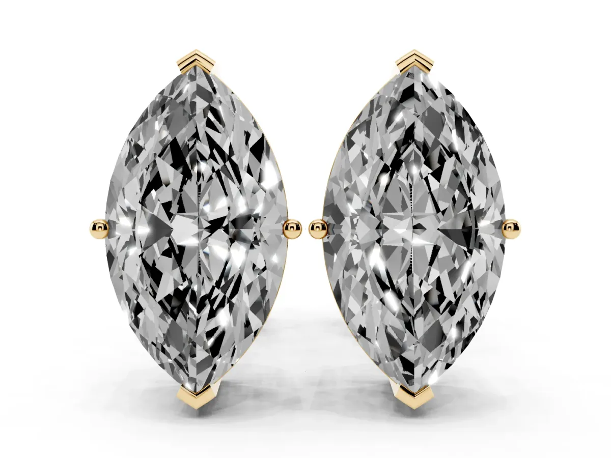Marquise Cut Diamond Stud Earrings Yellow gold