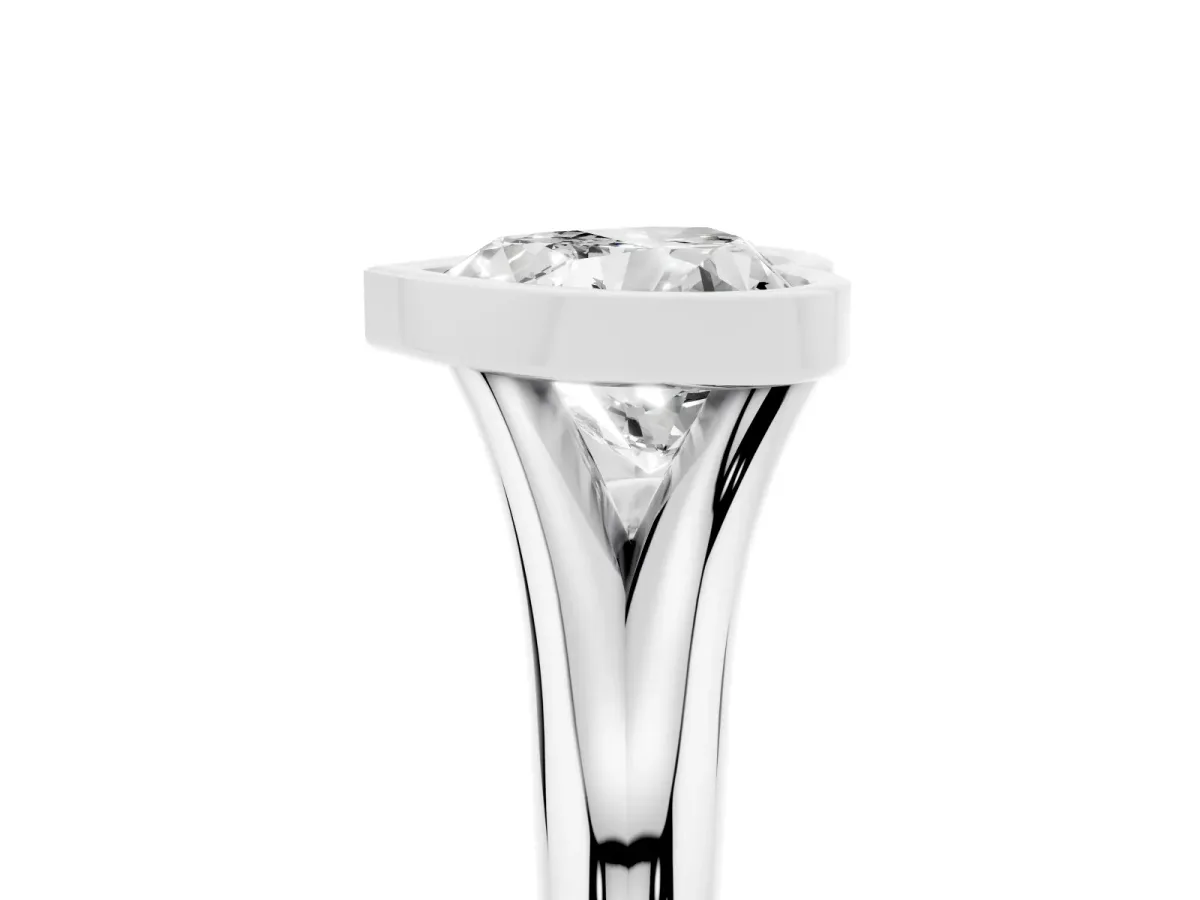 Bezel Set Heart Cut Solitaire Diamond Ring with Smooth Band Silver