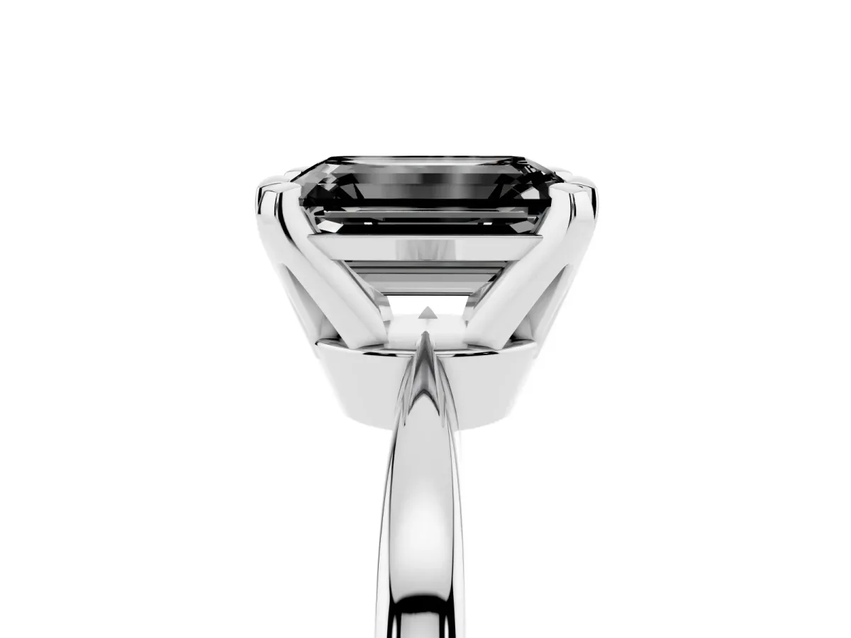 Fancy Black Emerald Cut Solitaire Engagement Ring with Six-Prong Setting and Tapered Band Silver